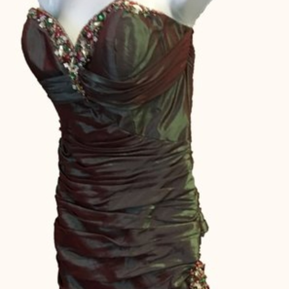 Burgandy/Blue Strapless Gown